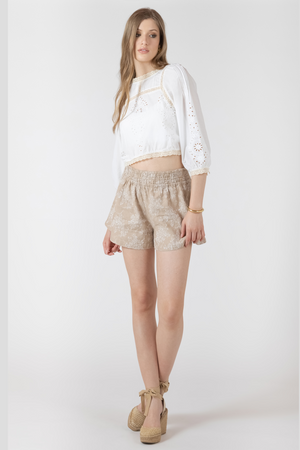 Room34 FLoral Elastic Waist Short Linen