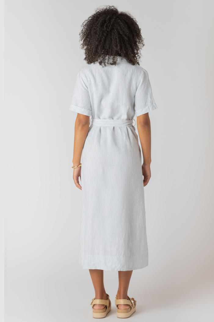Room34 Belted Shirtdress White Blue Stripe
