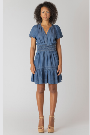 Room34 Smocked Waist Tiered Midi Dress Medium Indigo