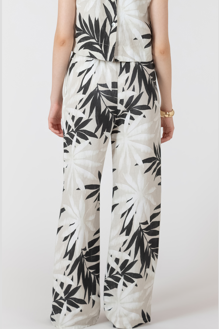 Black Tape Wide Legged Drawstring Trouser Abstract Leaf