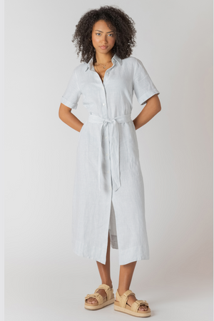 Room34 Belted Shirtdress White Blue Stripe