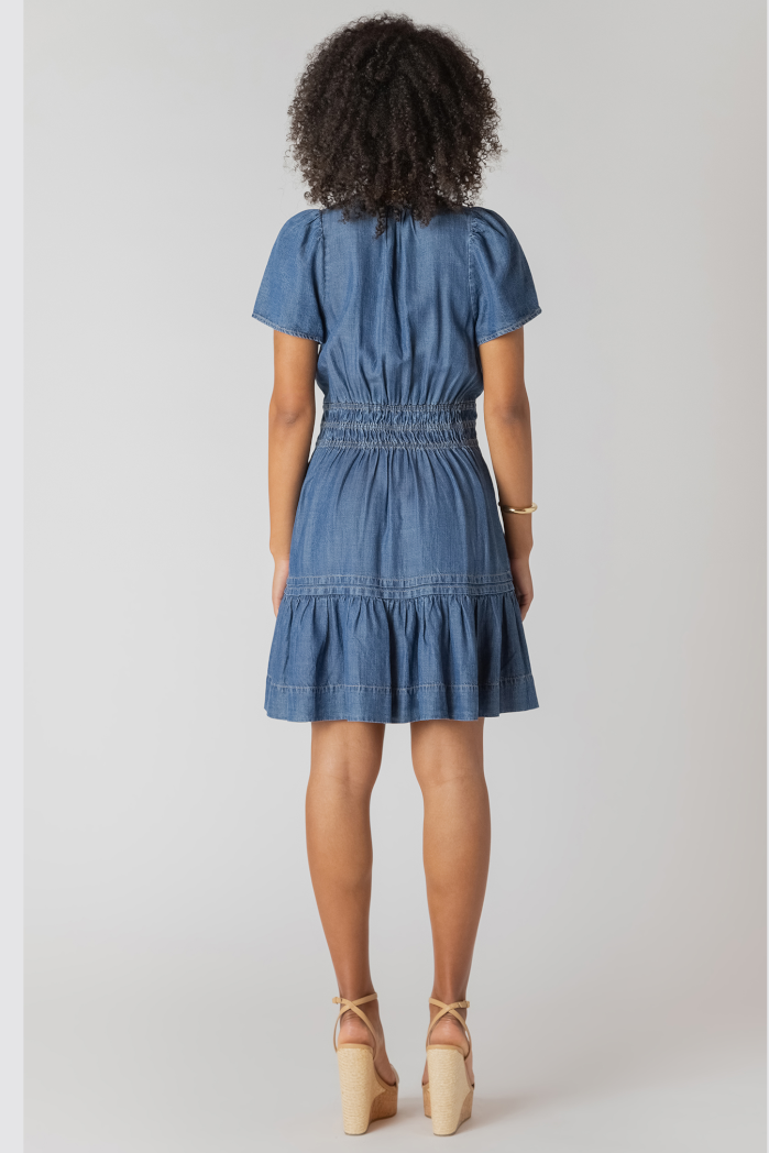 Room34 Smocked Waist Tiered Midi Dress Medium Indigo