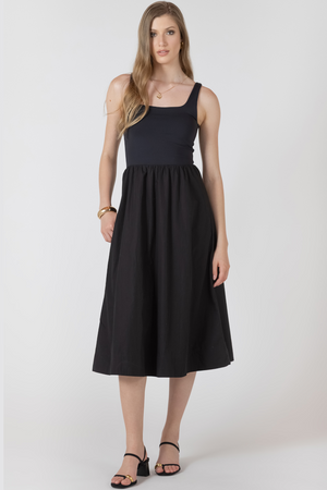 Black Tape Mixed Fabric Midi Dress Black