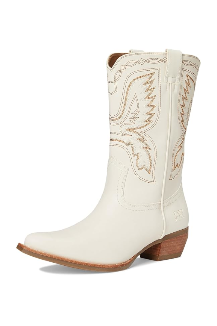 Frye & Co Irlene Short Deco Stitch Cowboy Boot Off White
