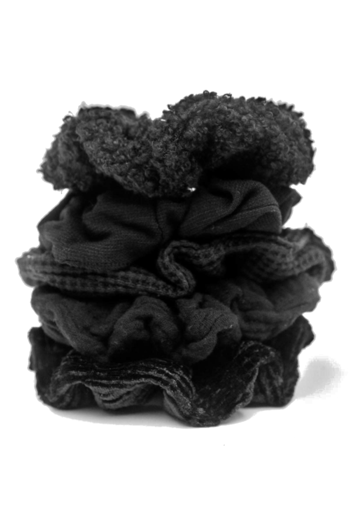 Kitsch Assorted Textured Scrunchies 5pc - Black