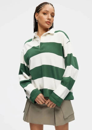 Kuwalla Cropped Rugby Shirt Green/White