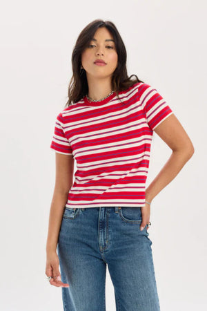 Daze Zuma SS Crew Neck Tee Scarlet Stripe