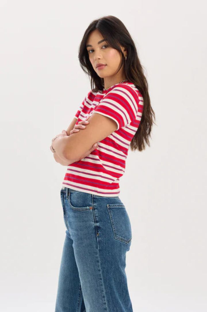 Daze Zuma SS Crew Neck Tee Scarlet Stripe