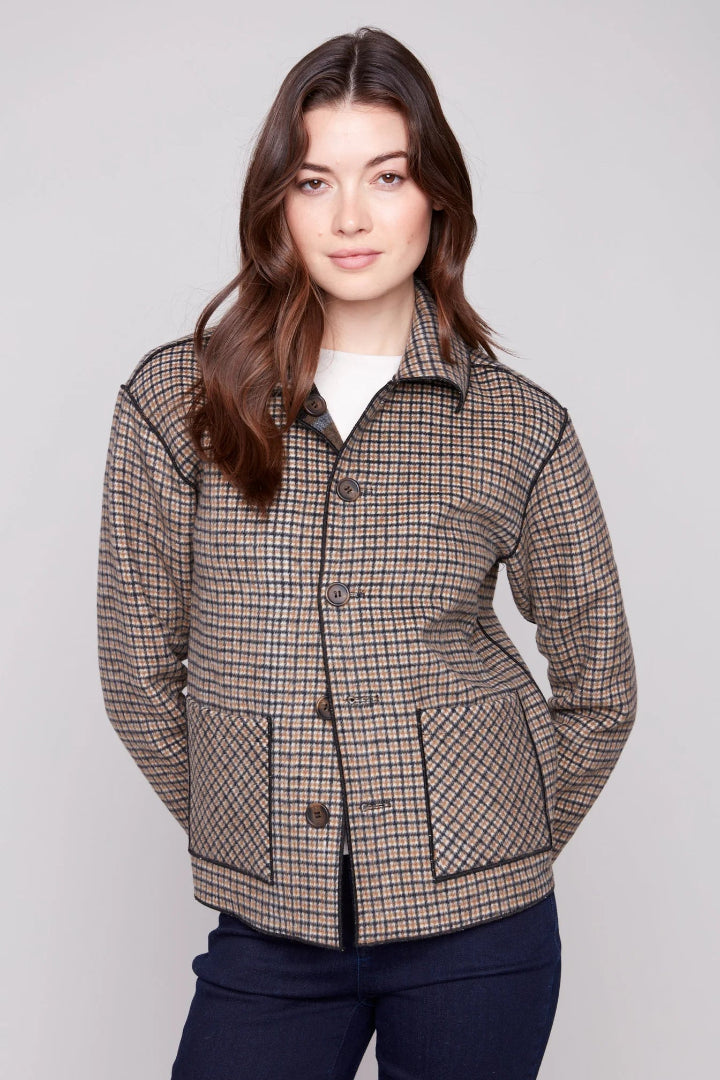 Charlie B Reversible Plaid Jacket Cocoa