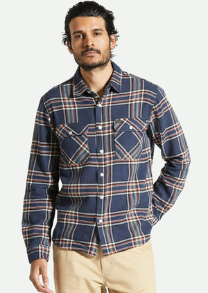 Brixton Bowery L/S Flannel Washed Navy/Off White/Terracotta