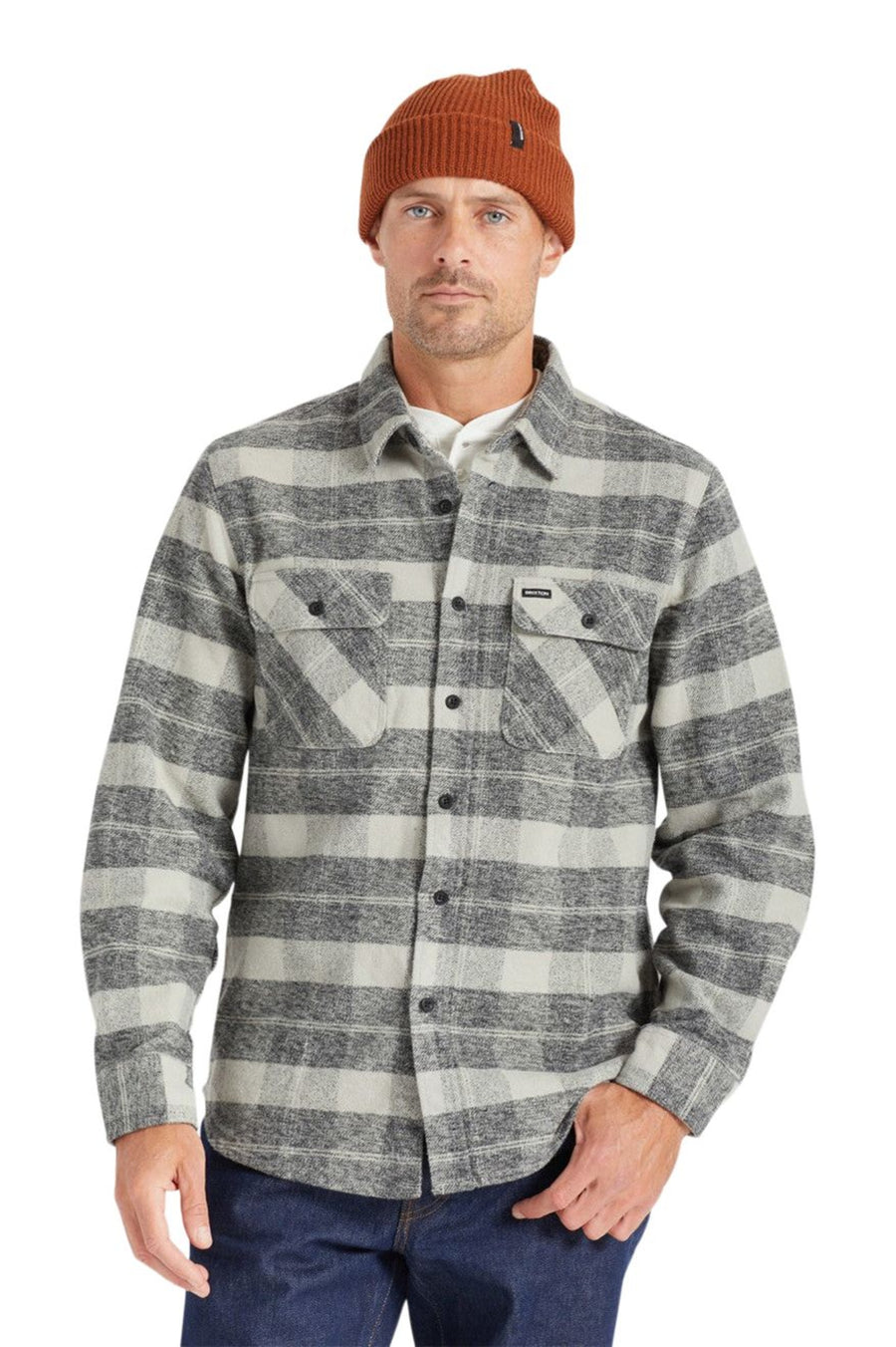 Brixton Bowery Long Sleeve Heavy Weight Flannel Black Charcoal