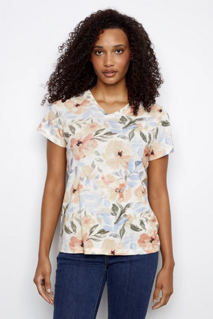 Charlie B Printed V Neck Short Sleeve T Shirt Aurelia