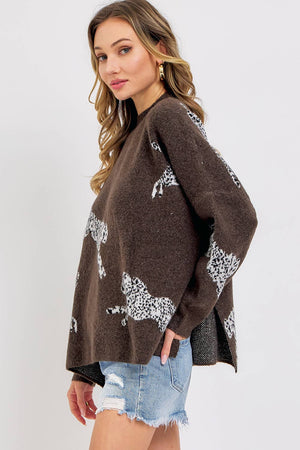 Sweet Lovely Knit Sweater Leopard Brown