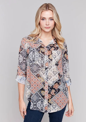 Charlie B Button Front Blouse Paisley