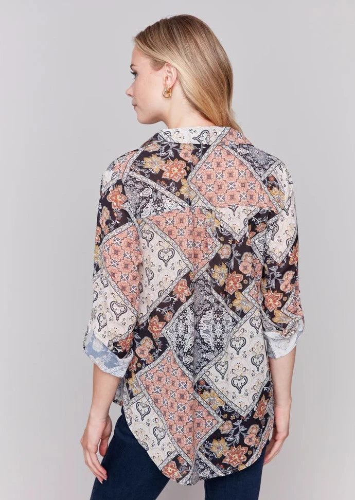 Charlie B Button Front Blouse Paisley