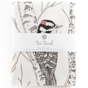 Downy Woodpecker Tea Towel - West Coast Birds