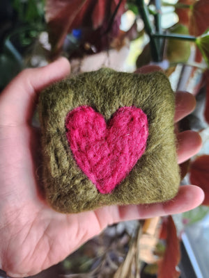 Felted wool soap bar, heart design