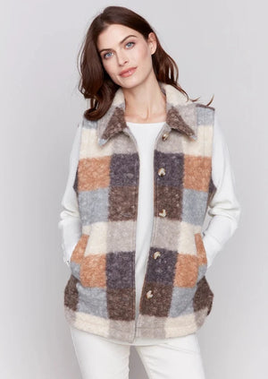 Charlie B Plaid Boucle Vest Terracotta