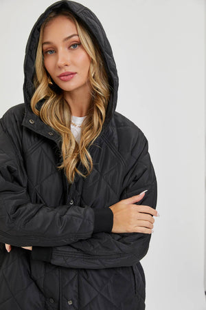 Sweet Lovely Hooded Puffer Jacket  Black