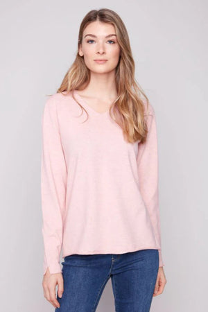 Charlie B Basic Long Sleeve V-Neck Sweater Ballet