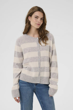 Culture CUcallie Arrow Stripe Cardigan Grey Melange/White