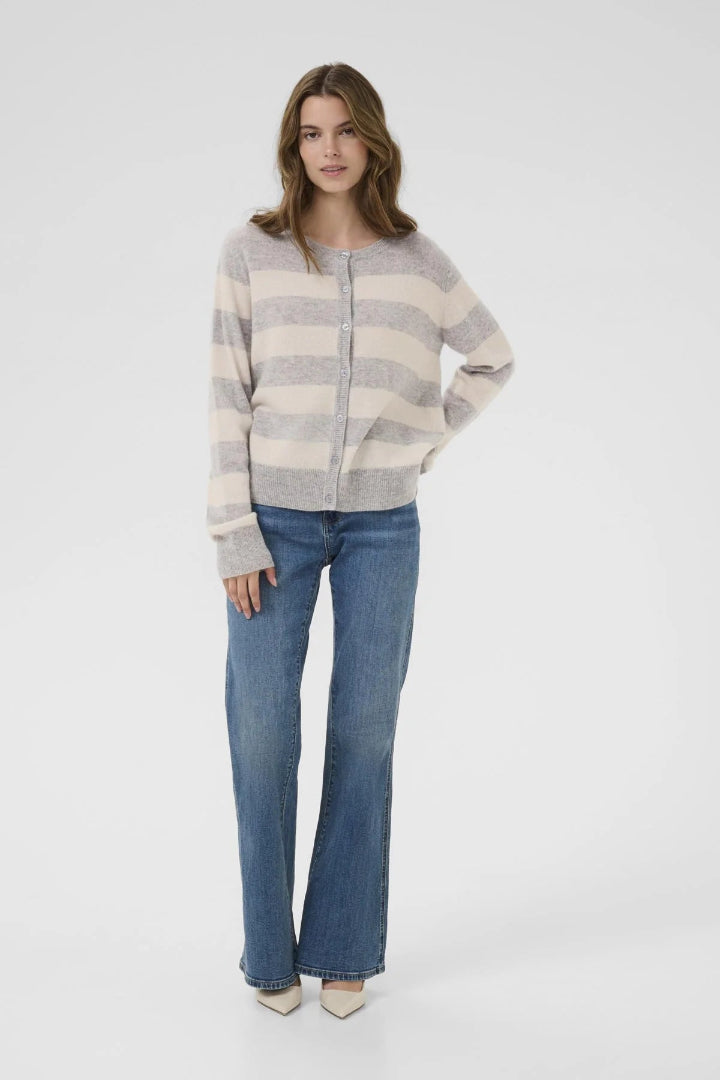 Culture CUcallie Arrow Stripe Cardigan Grey Melange/White