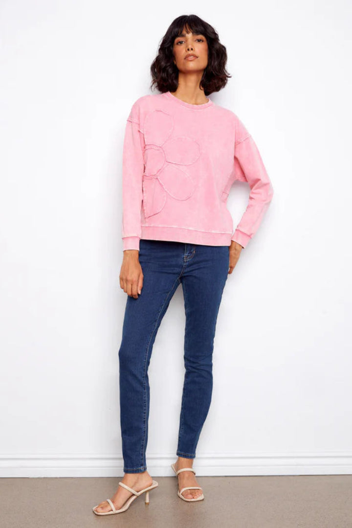 Charlie B Long Sleeve Top Flower Applique Candy