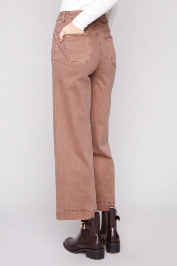 Charlie B Cropped Patch Pocket Flare Colored Twill Pants Truffle
