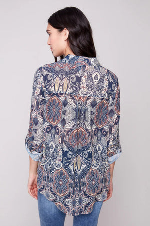Charlie B Long Sleeve Button Up Blouse Front Tie Jolly