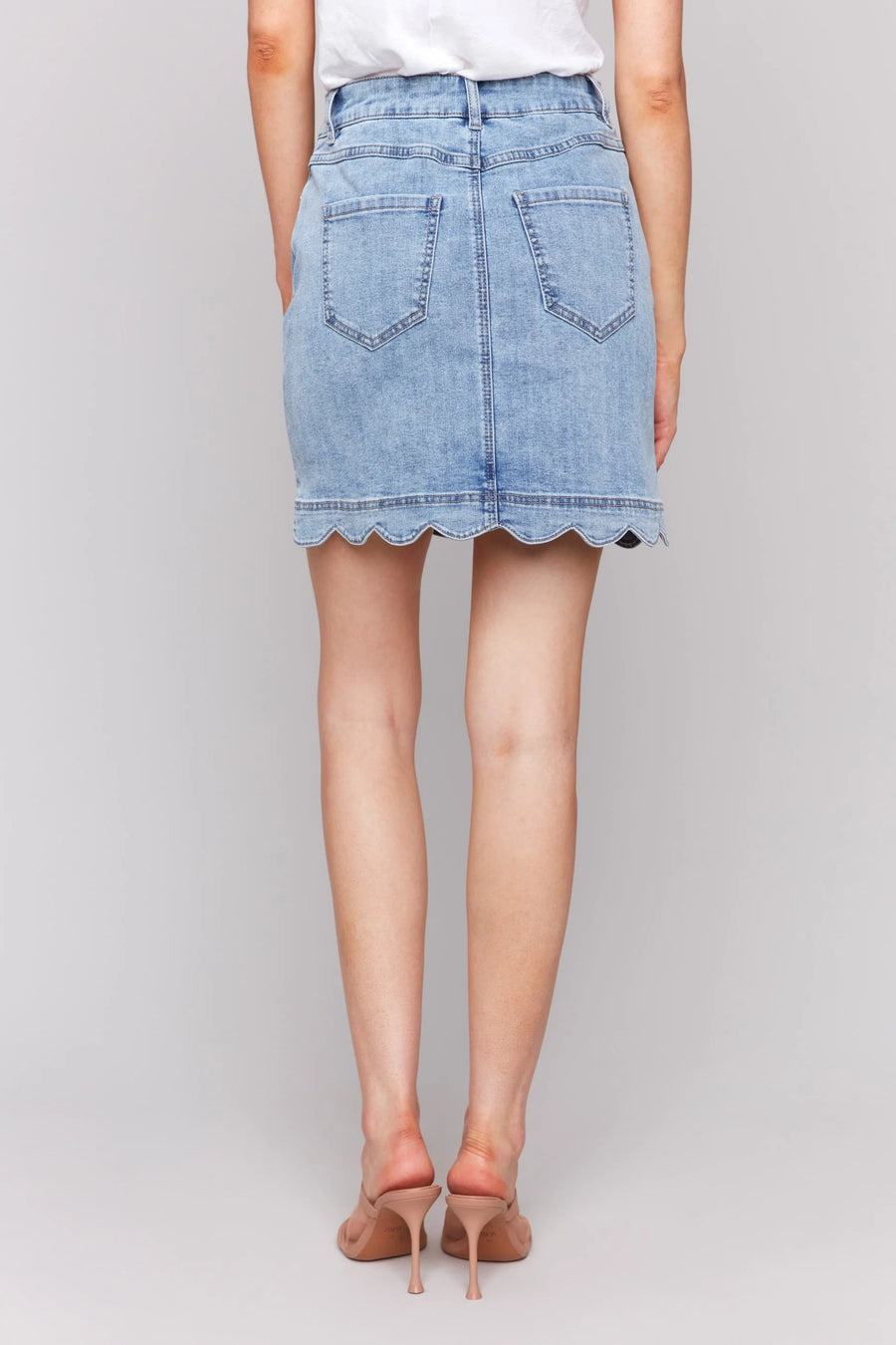 Charlie B Scalloped Hem Button-Front Denim Skort Lt Blue