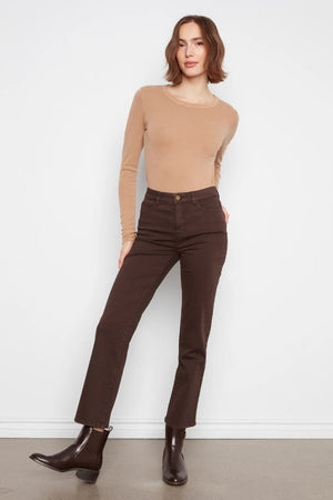 Charlie B Straight Leg Twill Pants Elastic Waist Coffee