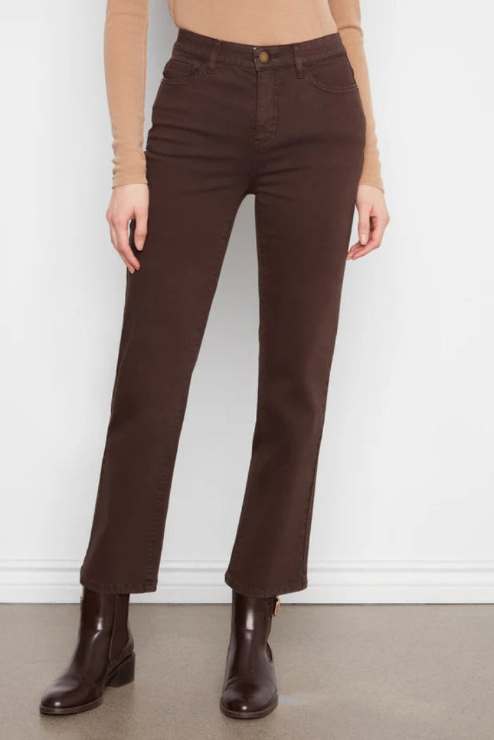 Charlie B Straight Leg Twill Pants Elastic Waist Coffee