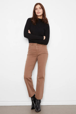 Charlie B Straight Leg Colored Twill Pants Elastic Waist Truffle
