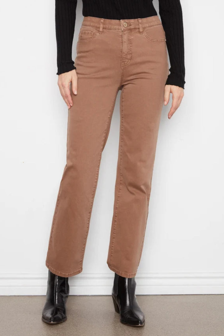 Charlie B Straight Leg Colored Twill Pants Elastic Waist Truffle