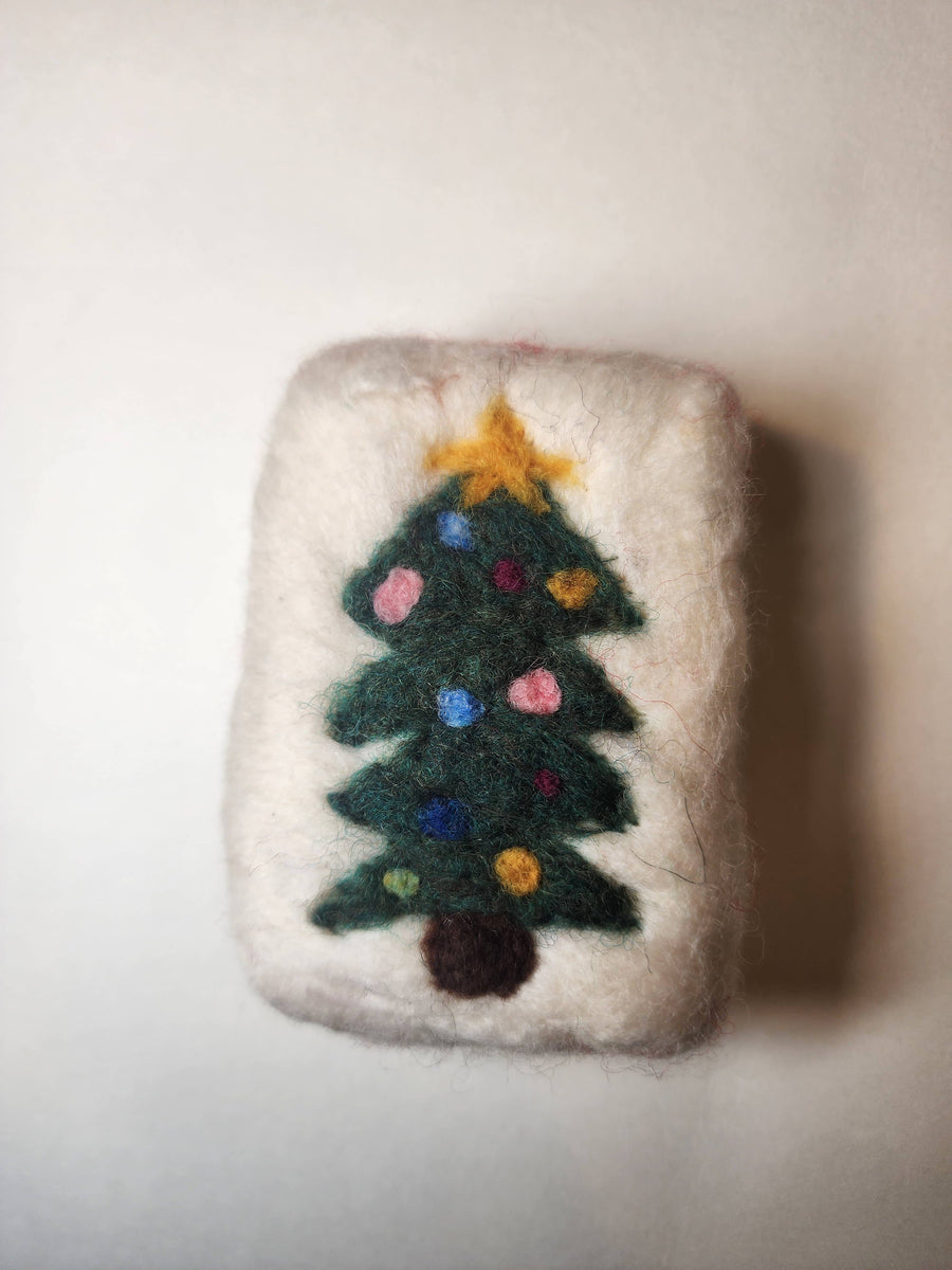 Handmade felted soap bar, Christmas tree design