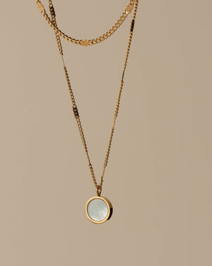 Dual Chain Opal Shell Pendant Necklace