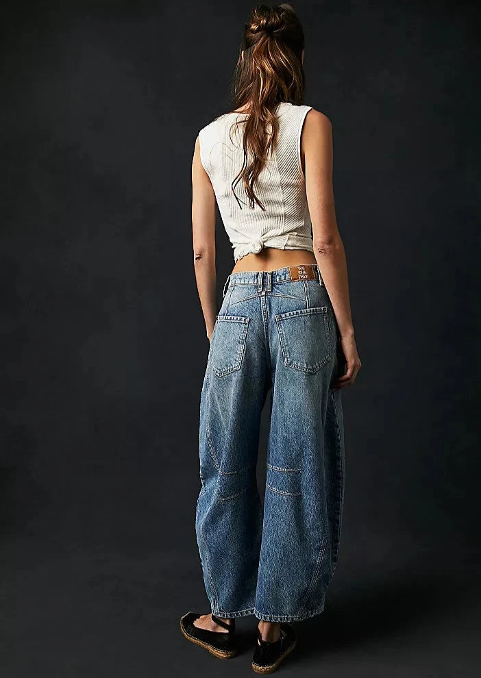 Free People Good Luck Mid Rise Barrel Jeans Ultra Light Beam