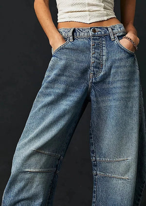 Free People Good Luck Mid Rise Barrel Jeans Ultra Light Beam