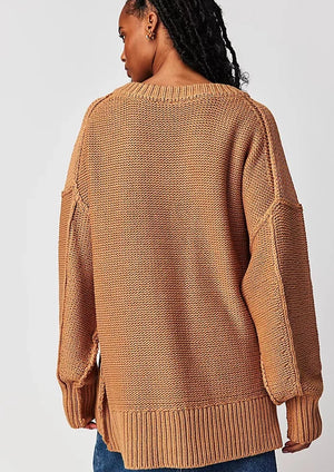 Free People Alli V-Neck Sweater Camel