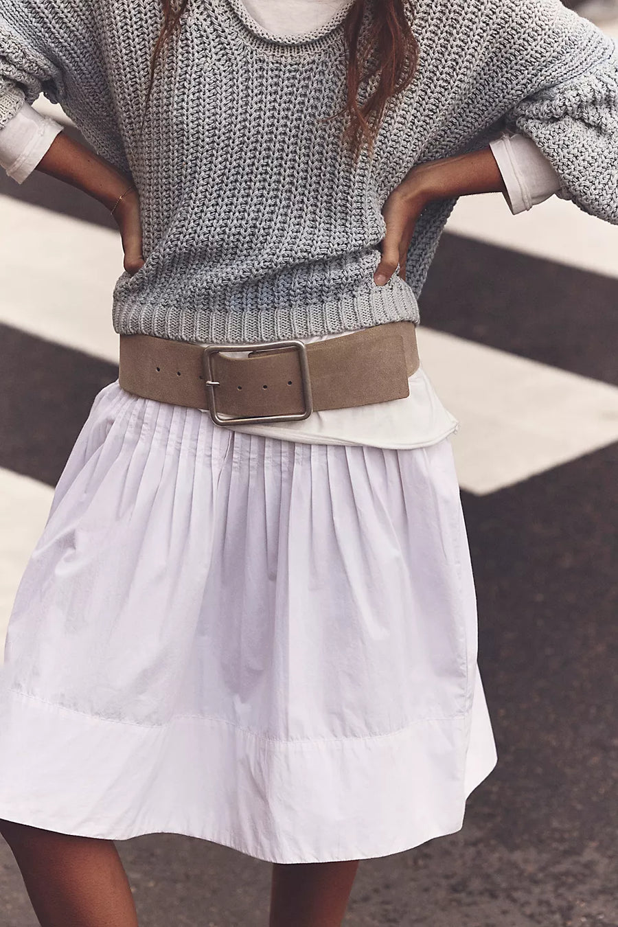 Free People Suede Hex Hip Belt Coconut Shell