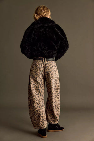 Free People Good Luck Printed Barrel Jeans Brown Sugar Combo