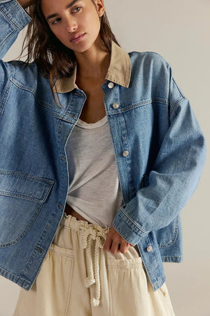 Free People Lemon Denim Jacket Berry Blues