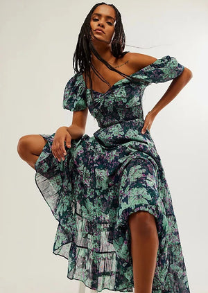 Free People Sundrenched Maxi Dress Emerald Combo
