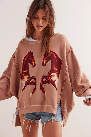 Free People Graphic Camden Shirt Mirrored Horses