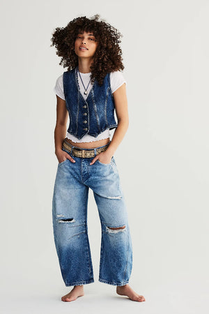Free People Good Luck Mid Rise Barrel Barnyard Blue