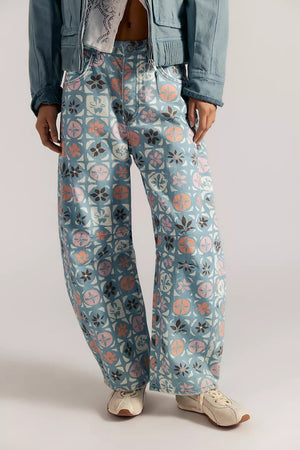 Free People Good Luck Printed Barrel Jade Combo Ditsy Block