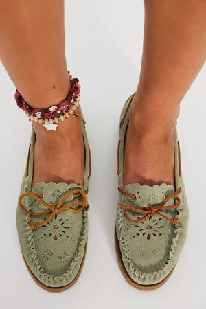 Free People Lagoon Cut Out Boat Shoe Mint Suede