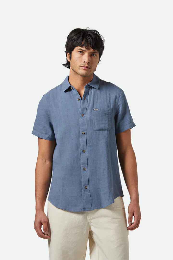 Brixton Charter Organic Cotton S/S Shirt Azure Blue