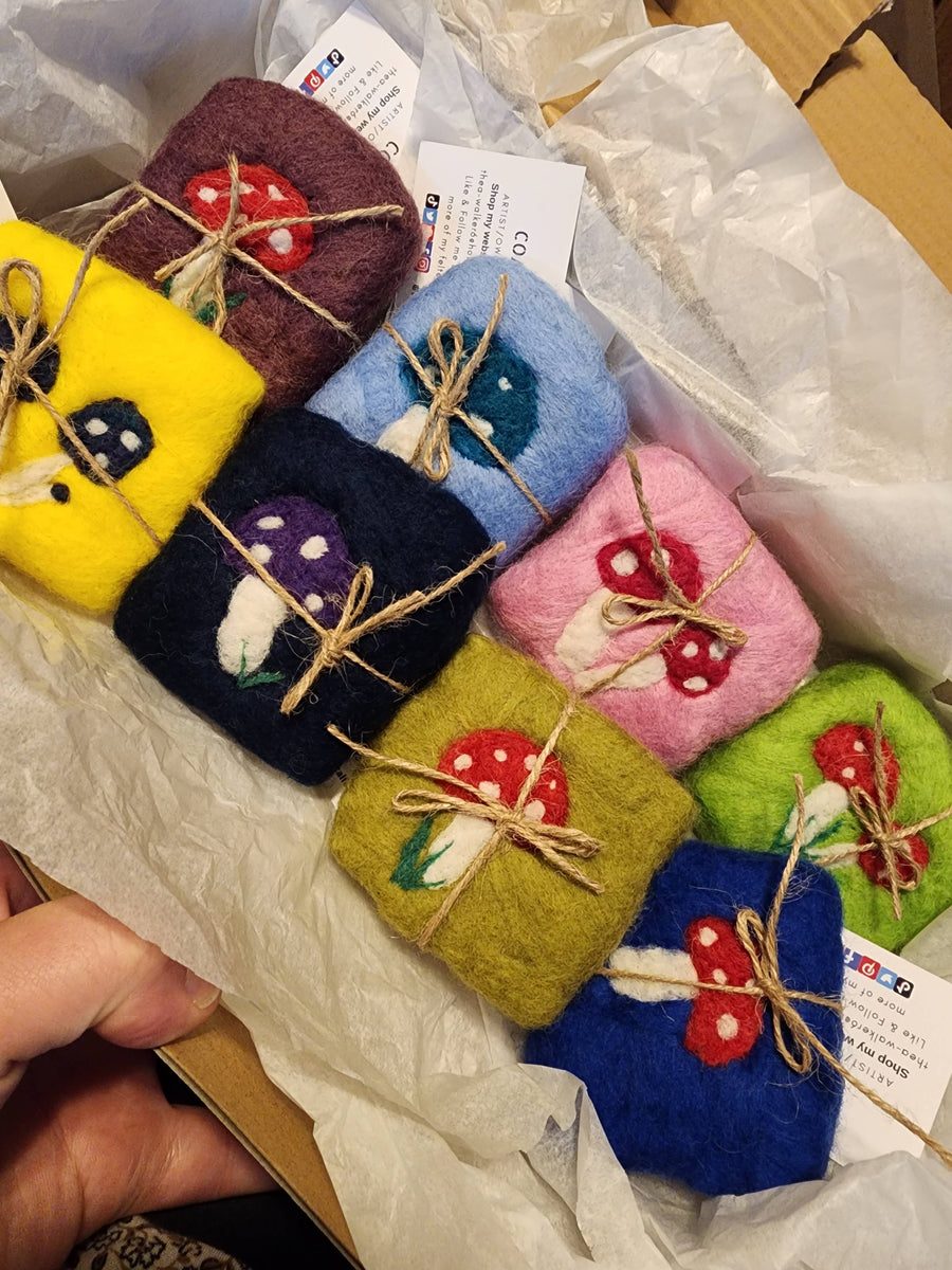 Felted wool soap bar with toadstool design, Felted soap