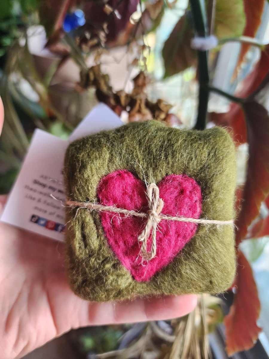 Felted wool soap bar, heart design